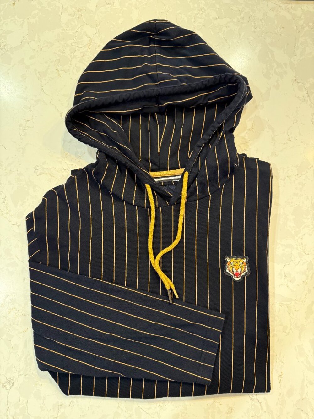 Men's Denim & Flower Striped Hoodie Pullover